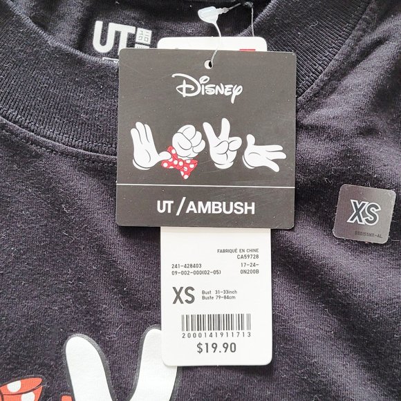 AMBUSH x Disney x Uniqlo UT Disney Love Minnie Mouse - Black T-shirt - Size XS - Picture 6 of 9